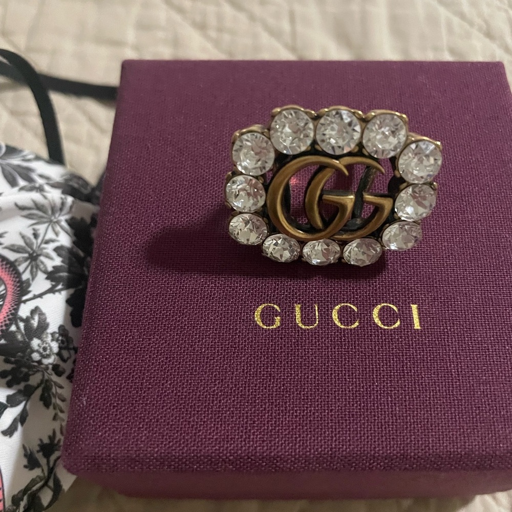 Gucci Double G crystal ring size 7